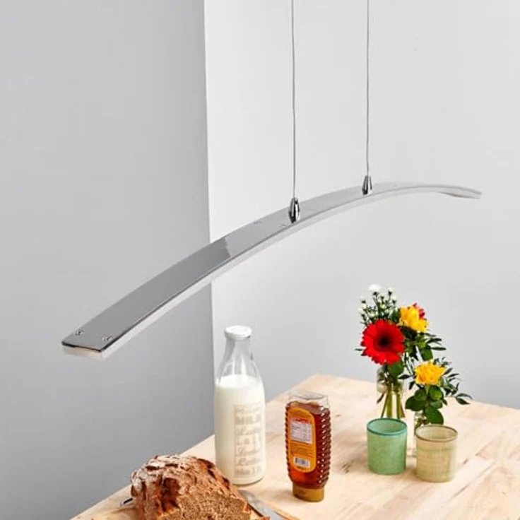 Lucande LED-Pendelleuchte Lorian, 99 cm, chrom mit satinierter Diffusor für gleichmäßige Lichtverteilung – Bild 3