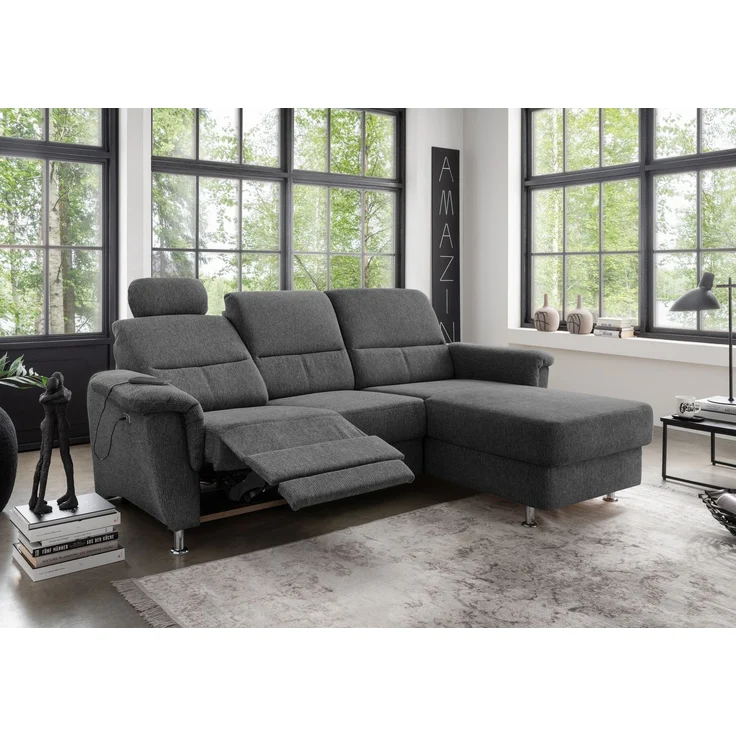 Ecksofa >Ludwigshafen< Motor-funktion, Kopfstütze, Stauraum, anthrazit - 231x113x165 (BxHxT) – Bild 2