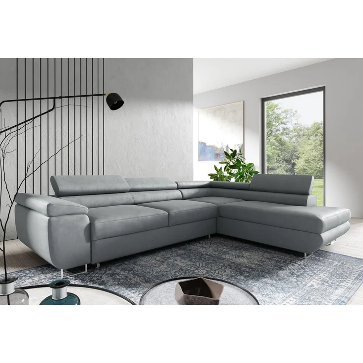 Ecksofa in L-Form AVESTA, L-förmige Eckcouch mit Schlaffunktion, ausziehbares Sofa, 1 Bettzeugbehälter, verstellbare Kopfstützen, (Monolith 84), 72x201 cm – Bild 1