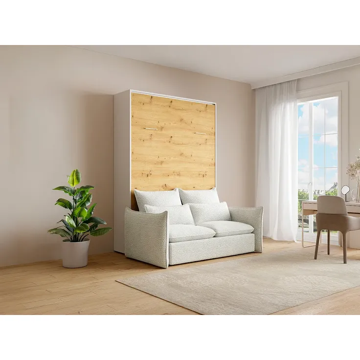 Vente-unique - BEGANIO Bett Holz, Platte BeigeWeiß - B 141 cm239,2 cm x H 225 cm x L 200 cm