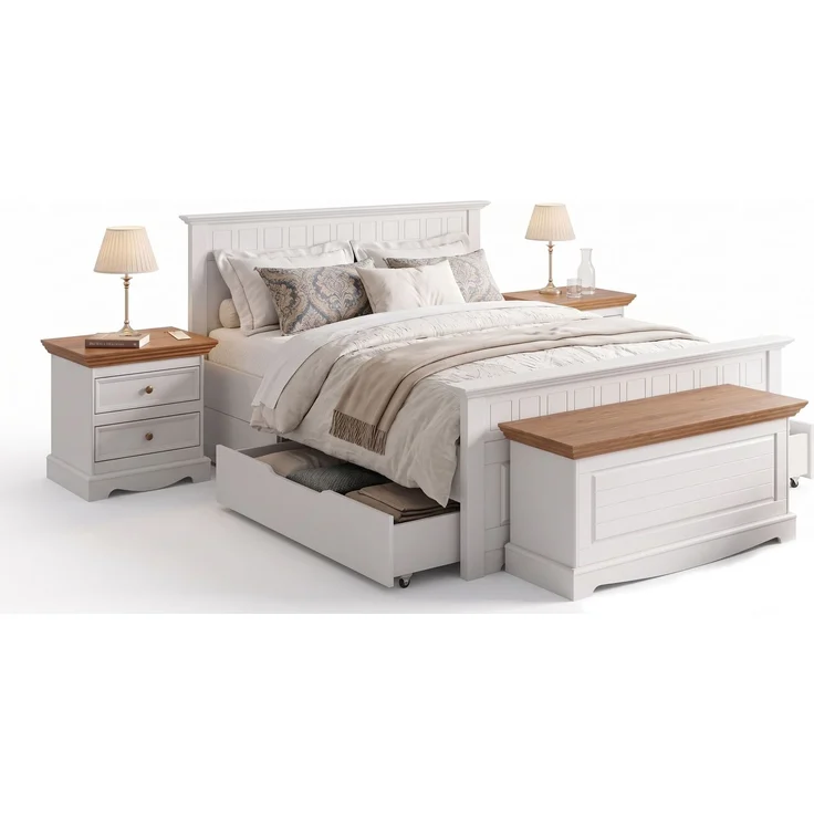 Schlafzimmer-Set Belluno Elegante 6-teilig Massivholz Ausführung weiß