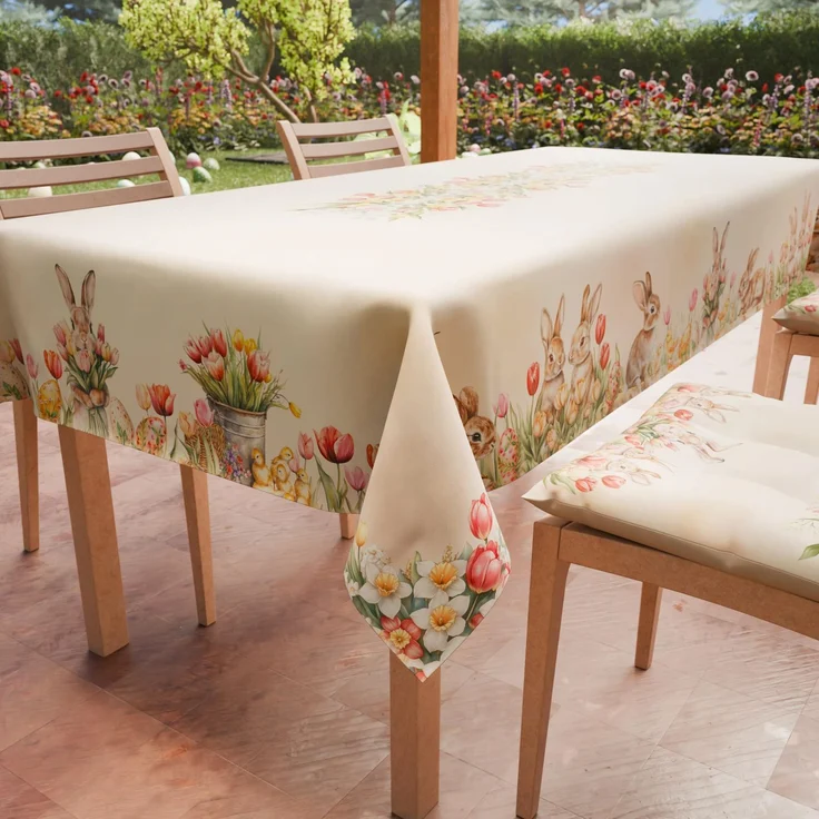 Petti Artigiani Italiani - Tischdecke für Ostern, schmutzabweisend, quadratisch, für die Küche, Motiv Tulpen X4 Plätze (140x140 cm), 100% Made in Italy