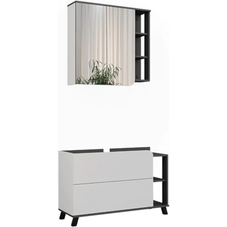 Vichy Badmöbel-Set Karen, Waschbeckenunterschrank und Spiegelschrank, Anthrazit/Weiss, 2 Teile