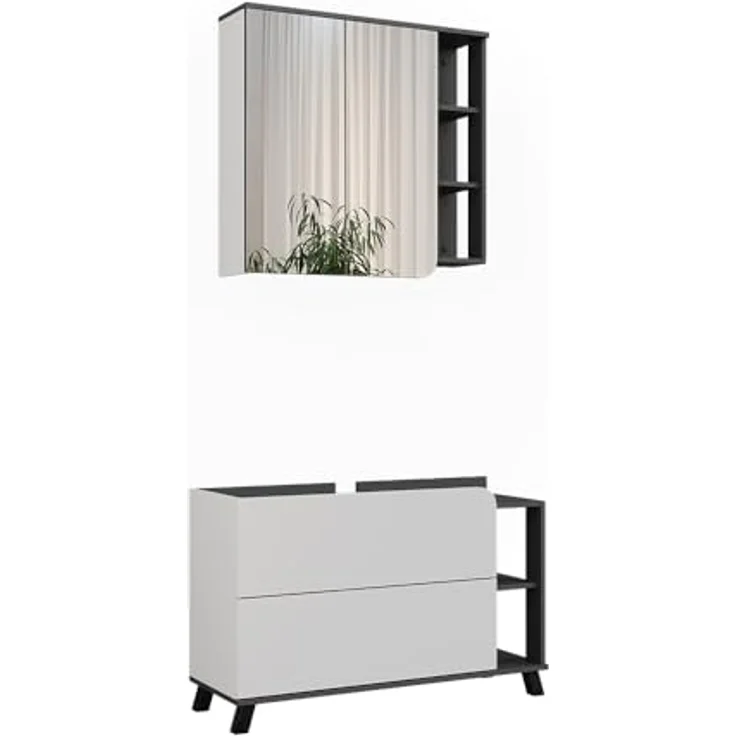 Vichy Badmöbel-Set Karen, Waschbeckenunterschrank und Spiegelschrank, Anthrazit/Weiss, 2 Teile – Bild 1