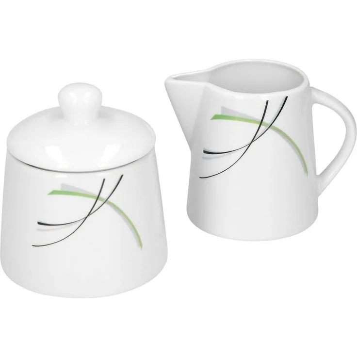 Set Zuckerdose 28cl & Milchkännchen 23cl Donna - weißes Porzellan mit Liniendekor 2-teilig