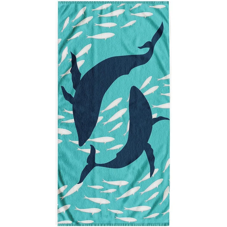 DecoKing Strandtuch groß 90x180 cm Baumwolle Frottee Velours Badetuch blau dunkelblau weiß Dolphin – Bild 1