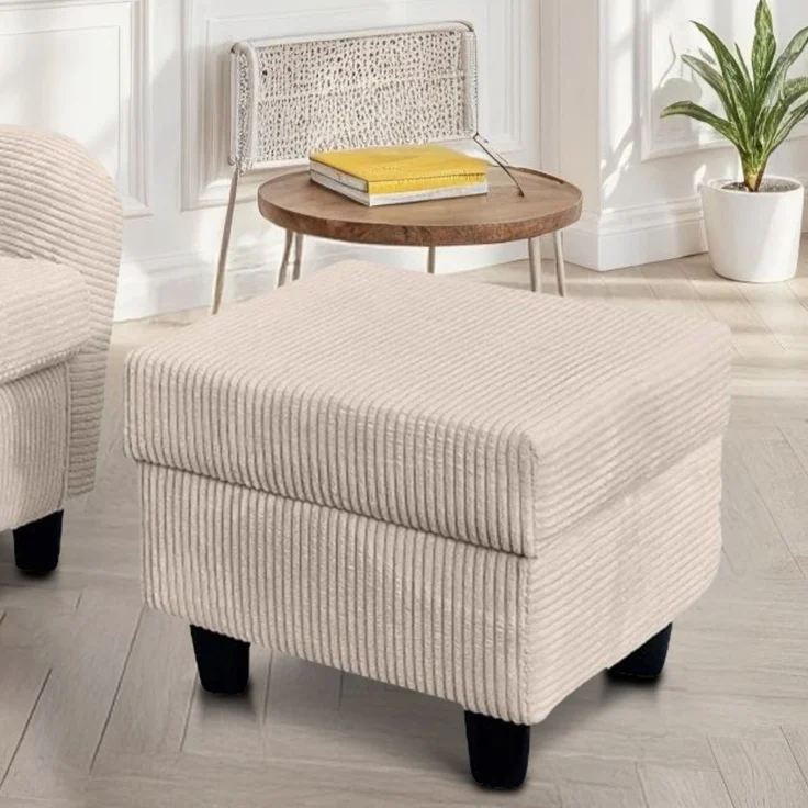 Ohrensessel mit Hocker Landhausstil Polster-TV-Lesesessel Cordstoff Beige Creme – Bild 4