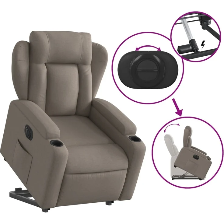 vidaXL Relaxsessel mit Aufstehhilfe Elektrisch Taupe Stoff 3204514 – Bild 10