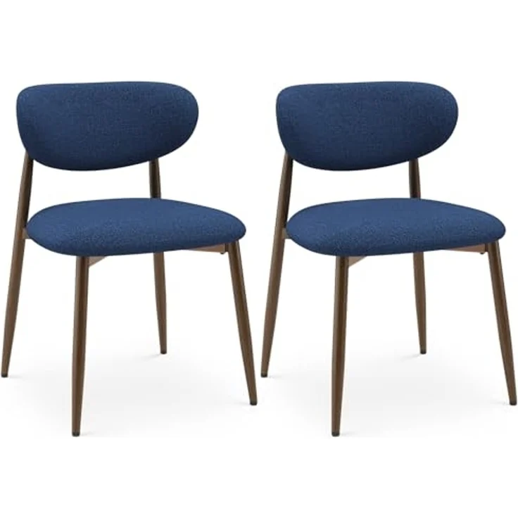 COLAMY Moderne Polsterstuhl Essstühle 2er Set, Küchenstuhl Esszimmerstühle mit Fester Rückenlehne, Stoff Esszimmerstühl mit Metallbeinen für Esszimmer, Küche, Restaurant, Blau – Bild 1