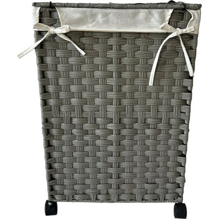 HTI-Living Wäschekorb Wäschesammler 40 Liter Briena Grau (Stück, 1 St, 1 Wäschesammler), Wäschekorb Polyrattan auf Rollen – Bild 2