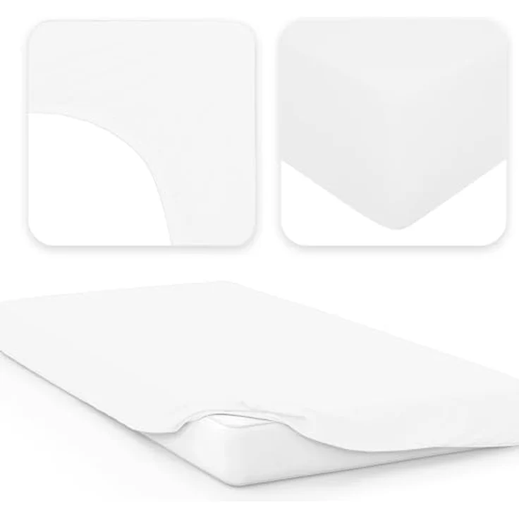 Jacobson Jersey Spannbettlaken Spannbetttuch Baumwolle Bettlaken (140x200-160x200 cm, Weiss) – Bild 3