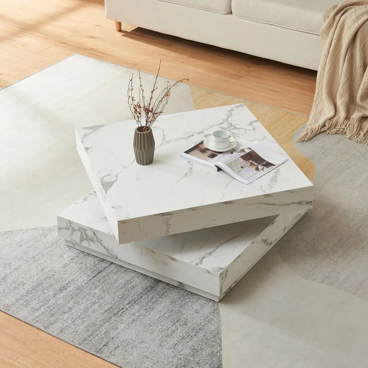 Couchtisch Florenz 76x76x38 cm Marmoroptik, weiß [en. casa] – Bild 2