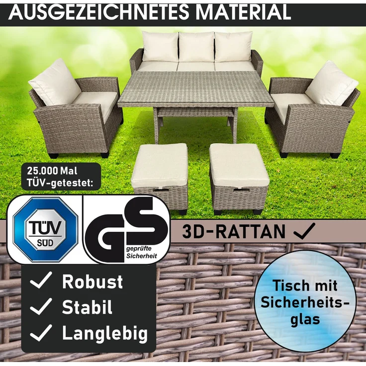 BRAST Gartenmöbel Set Delight Braun/Cappuccino bis zu 7 Personen inkl. extra Dicke Kissen Outdoor Loungemöbel Sitzgruppe Essgruppe Garnitur – Bild 2