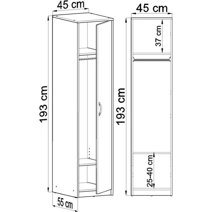 Home Collective Garderobenschrank Kleiderschrank mit 1 Tür, 1 Kleiderstange und 2 Einlegeböden 40 cm breit Schrank schmal matte Oberfläche graphit Eiche – Bild 4