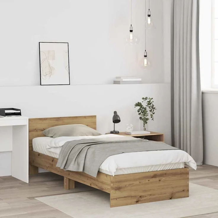 vidaXL Bettrahmen mit Kopfteil Artisan-Eiche 90 x 200 cm Holzwerkstoff 871655 – Bild 2