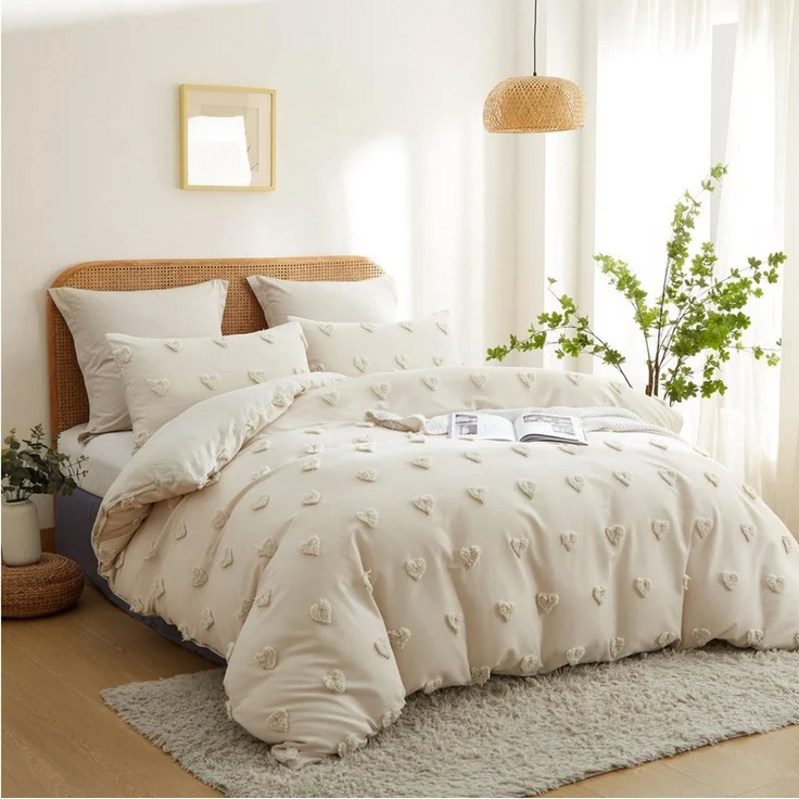Fyrove Bettwäsche Böhmen Bettwäsche Getuftet Herz Boho Stickerei Shabby Chic 135x200 cm, Microfaser Weiche Bettbezug mit Reißverschluss und Kissenbezug 80x80 cm – Bild 3