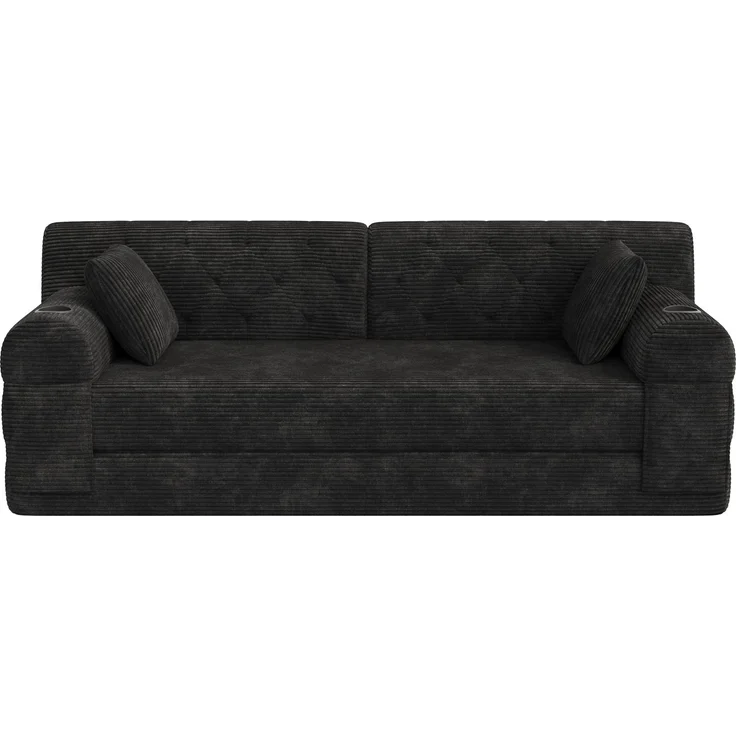 ZUBALIYA Schlafsofa 80x81 cm, mit Stauraum, mit Samtbezug, mit Cordbezug, mit Knopfheftung, mit breiten Armlehnen, Schwarz – Bild 13