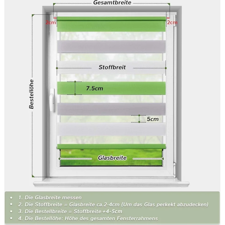 Deswell Doppelrollo Klemmfix ohne Bohren Grün-Grau-Weiß B105 x H120 cm (Stoffbreite 101cm) Rollos für Fenster ohne Bohren für Fenster mit Lichtdurchlässig & Verdunkelnd/Höhe Stufenlos Verstellbar – Bild 4