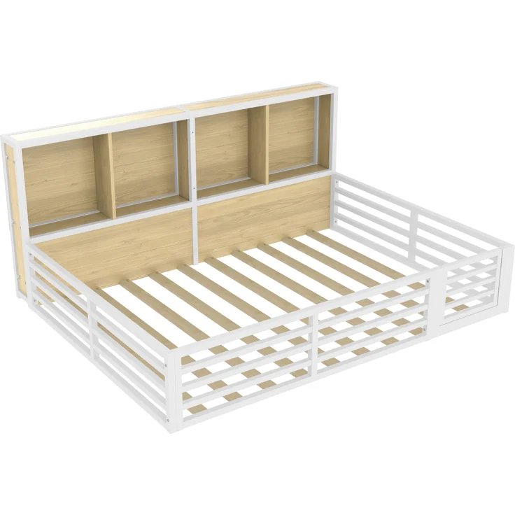 Kinderbett mit LED-Beleuchtung, Lattenrost, Tür und Zaun, 140x200 cm, Rausfallschutz, Stauraum, Metallbett – Bild 10