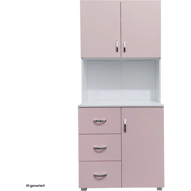 HTI-Living Hochschrank Badschrank Rosa Weiß (1 Stück, 1-St, 1 Schrank) Hochschrank 6 Regalfächer 3 Schubladen – Bild 2