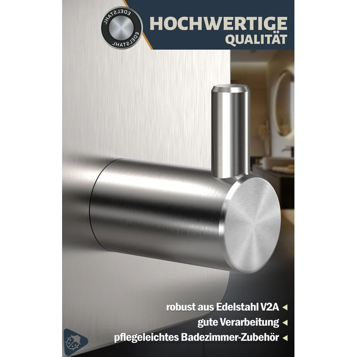 Lindenstein Handtuchhaken 6er-Set Silber – Edelstahl V2A, selbstklebend mit 3M-Pads – Bild 5