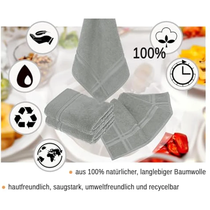 Lashuma Geschirrtuch - Premium, (Spar - Set, 4-tlg, Frottee Küchenhandtücher 50x50 cm), aus 100% Baumwolle, extra saugstarkt und langlebig – Bild 3