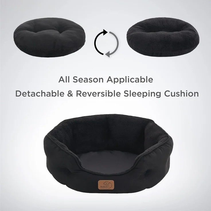 BEDSURE Katzenbett waschbar Katzen Bettchen - 51 x 48 x 15 cm Katzen Bett mit zweiseitig Innenkissen Katzenschlafplatz für Katzen oder kleine Hunde, schwarz – Bild 7