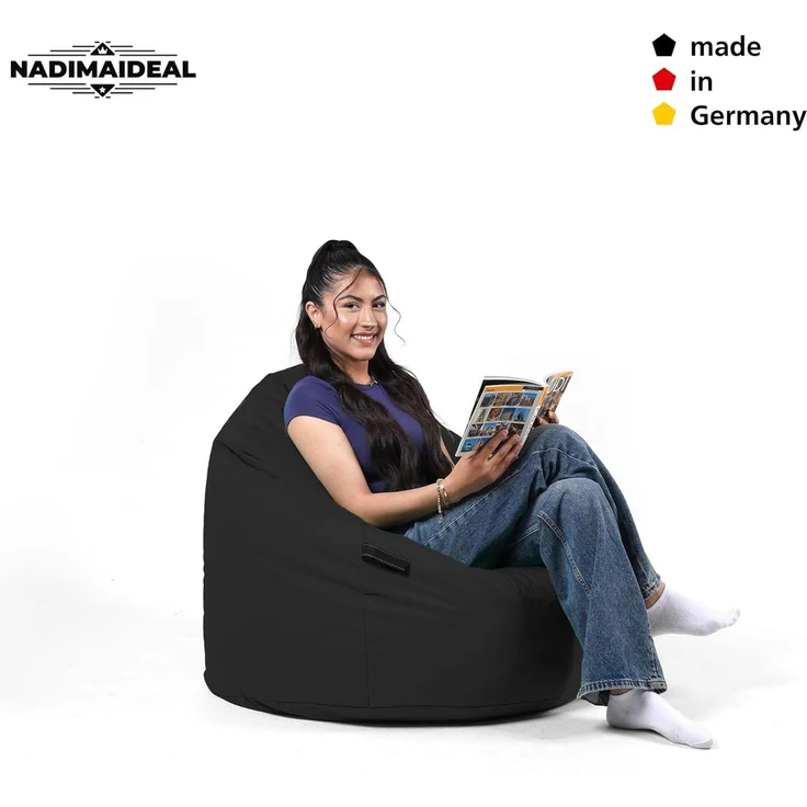 Nadimaideal Sitzsack Tropfenform Kastanie | Bodenkissen für Kinder & Erwachsene | Indoor & Outdoor | Gaming Sitzsack - Sitzkissen - Beanbag | Füllung EPS Perlen (Schwarz, XXL-Durchmesser 88 cm) – Bild 7