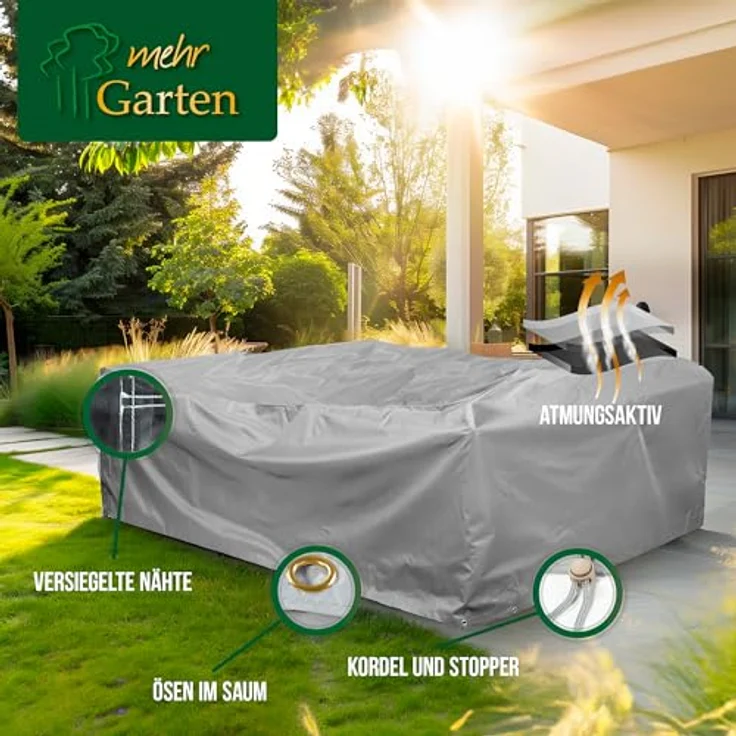 Mehr Garten Premium Protect Lounge Abdeckung rechteckig, 300x250x80 cm, hellgrau, wasserdicht, UV-beständig und atmungsaktiv aus 2-lagigem Polyestergewebe – Bild 4