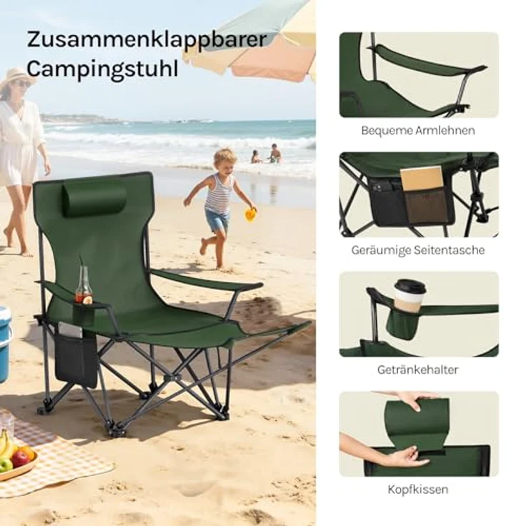 WOLTU Campingstuhl 2er Set Faltbar mit Fußablage,2-in-1 Strandstuhl klappbar,Angelstuhl Camping Klappstuhl mit Getränkehalter Aufbewahrungstasche für Camping Strand Angeln – Bild 8