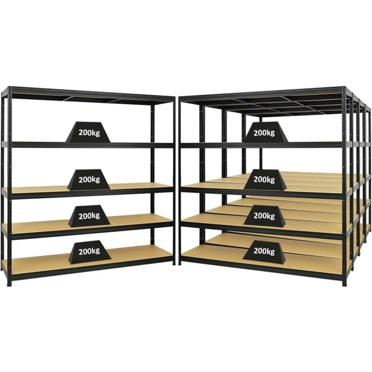 PROREGAL Mega Deal 5er-Set Schwerlastregal Giant Elephant 180 x 180 x 45 cm mit 5 Ebenen Fachlast 200kg Schwarz, Kellerregal, Steckregal, Garagenregal, Lagerregal