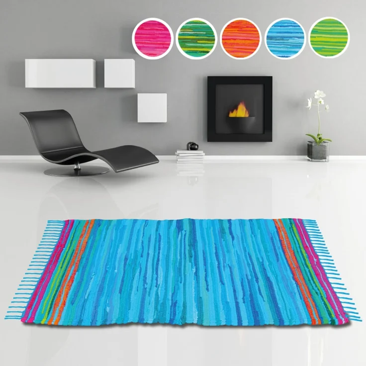 Flickenteppich handgewebter Teppich aus Baumwolle, stylischer und strapazierfähiger Fleckerlteppich in vielen verschiedenen modischen Ausführungen erhältlich (160 x 230cm / blau - dunkelblau) – Bild 3