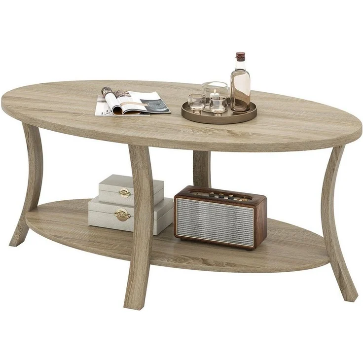 COSTWAY Couchtisch, ovaler Wohnzimmertisch mit Ablage, Holz – Bild 5