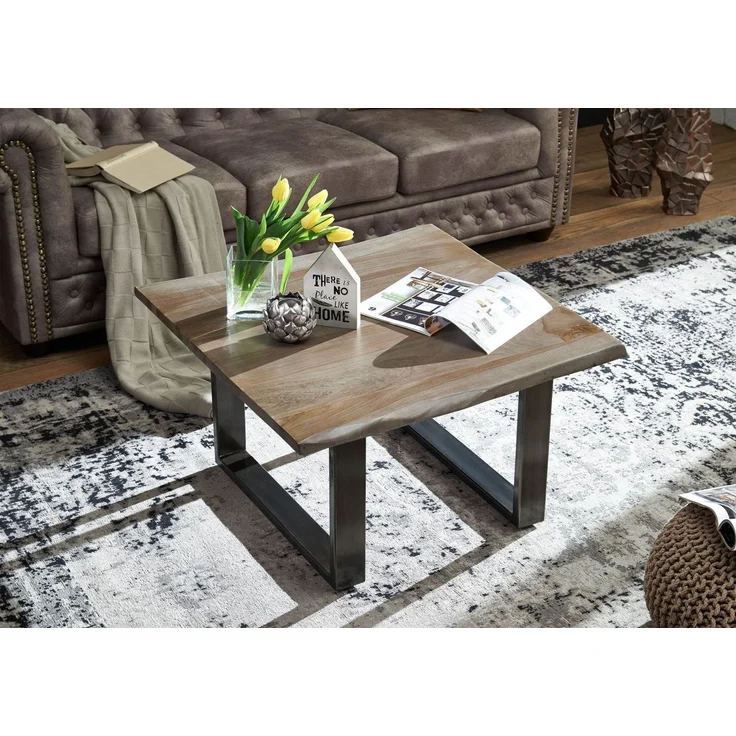 Couchtisch Sheesham 80x80x45 smoked oak lackiert Plattenstärke 2,5cm FREEFORM #0201 – Bild 2