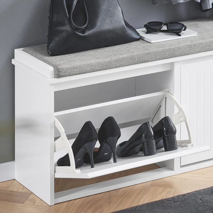 SoBuy FSR98-XL-W Schuhbank, MDF, Lackiert, Weiß, 100 x 46 x 26 cm – Bild 4