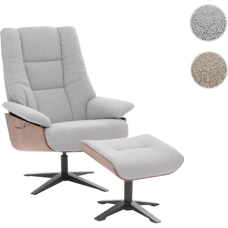 MCA Relaxsessel + Hocker HWC-N57, Fernsehsessel Liegesessel, Bouclé Stoff Holz ~ grau – Bild 10