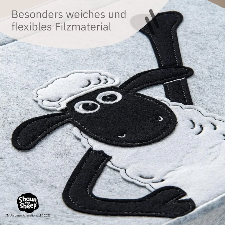 LIFENEY meets Shaun das Schaf Aufbewahrungsbox für Kinder - Filz-Box mit dem kultigen Schaf zum Verstauen von Spielzeug - 30 x 30 x 30 cm passend für klassische Würfelregale – Bild 4