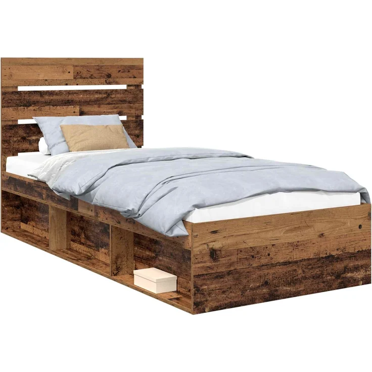 vidaXL Bettrahmen Altholz 75 x 190 cm Massives Kiefernholz 3411806 – Bild 1