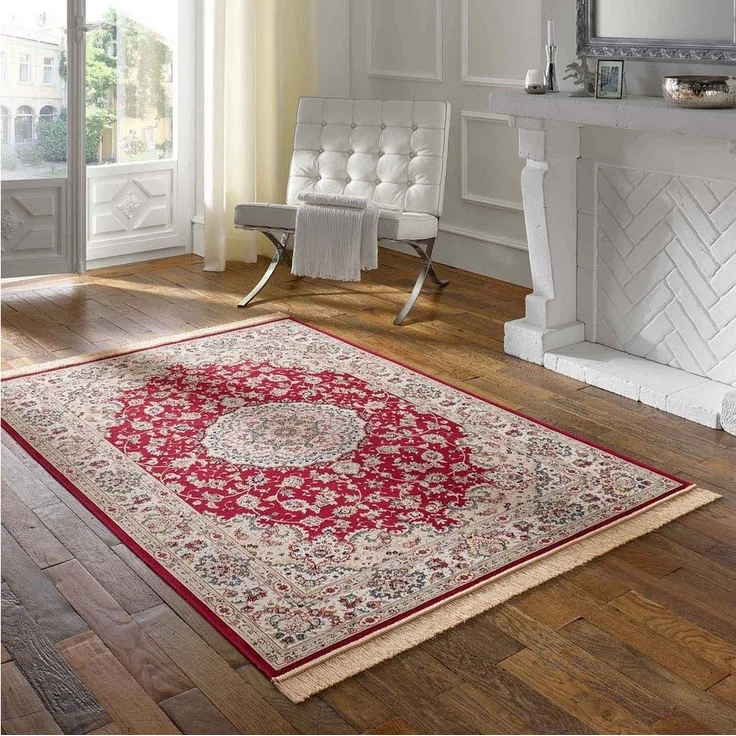 TaraCarpet Teppich Palazzo Royal Täbriz, rechteckig, Höhe: 6 mm, Täbriz Seiden Optik rot Wohnzimmer Schlafzimmer Esszimmer 95x140 – Bild 1