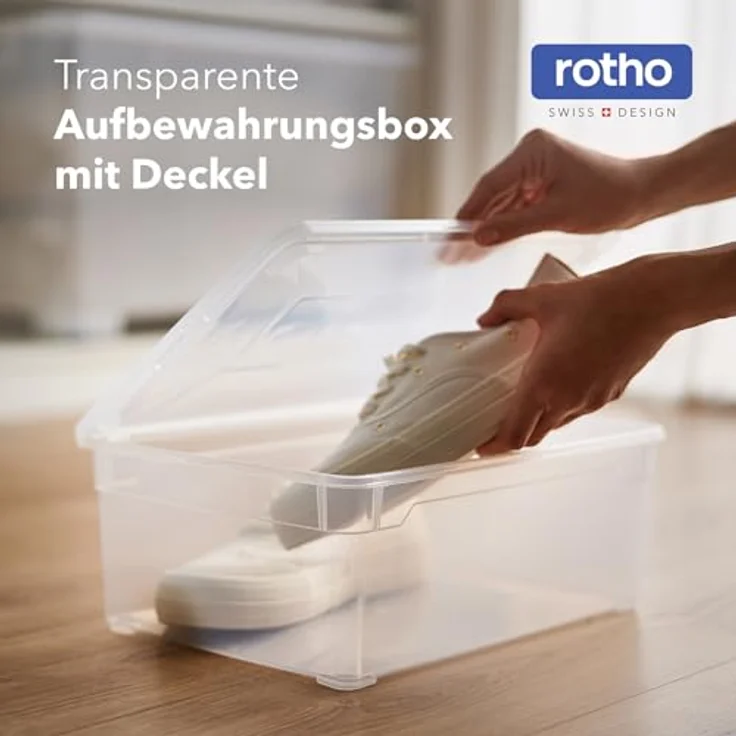 Rotho CLEAR Box 6er-Set Aufbewahrungsbox 10 l mit Deckel, platzsparend stapelbar 36×26×14 cm, transparent blau – Bild 2