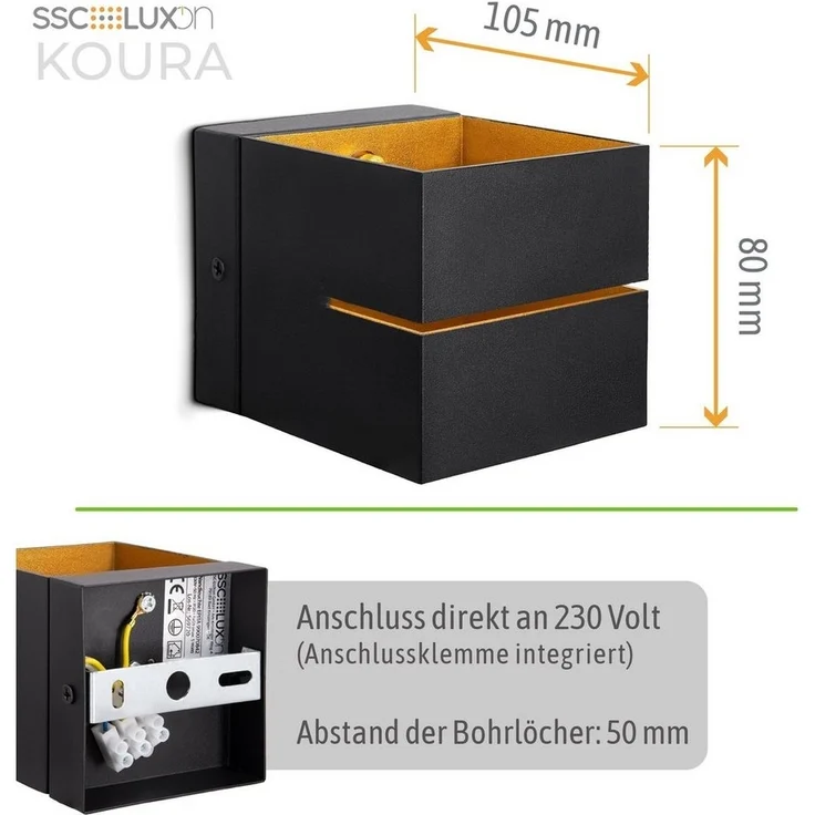 SSC-LUXon LED Wandleuchte Wandleuchte KOURA schwarz gold Up Down inkl. G9 LED warmweiß, Warmweiß – Bild 3