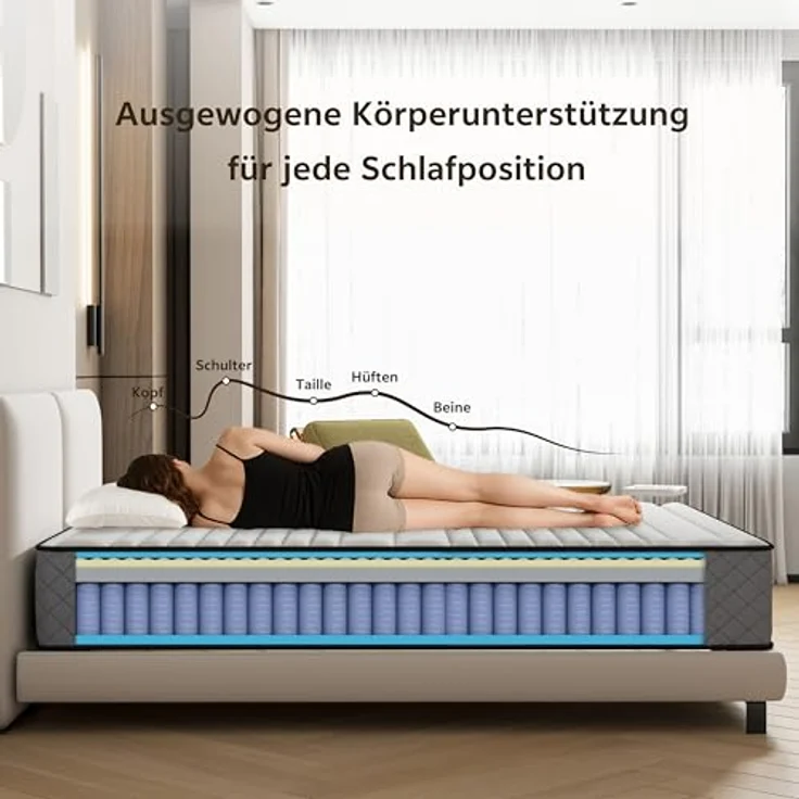 Matoresu Matratze 140x200 cm 7-Zone Härtegrad H3 Höhe/Öko-Tex Zertifiziert, 21 cm Taschenfederkernmatratze mit Memory Foam Bett Matratze 140 x 200 x 21 cm – Bild 4
