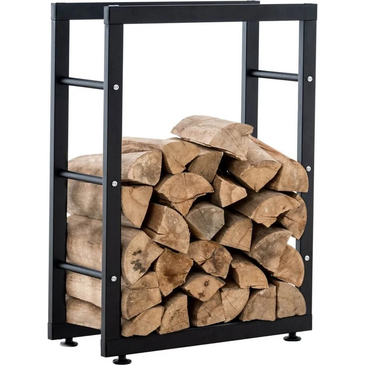 TPFLiving Kaminholzregal Kerry-II handgefertigt für Innen und Außen, BxTxH:80x25x100 cm, (Kaminholzkorb - Brennholzregal - Feuerholzregal), Für Wohnzimmer, Terrasse, Balkon - Gestell: Metall Schwarz – Bild 2