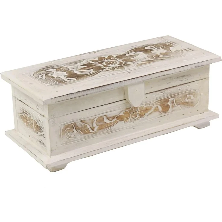 Oriental Galerie Truhe Weiße Truhe Blumen Klein 40 cm Design 2 – Bild 1