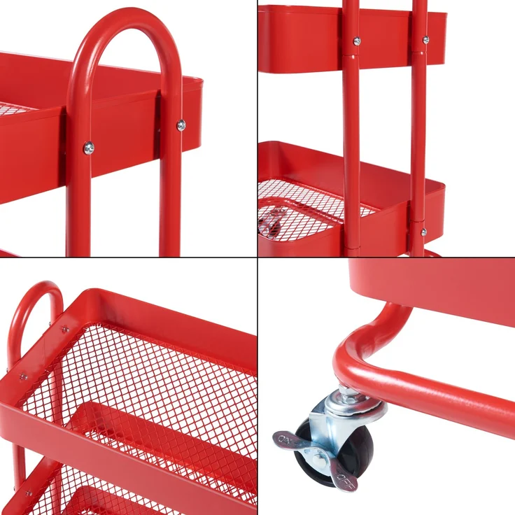 en.casa Küchenrollwagen Pyhäntä mit 3 Ebenen Rot, 78,5 x 46 x 35 cm – Bild 5