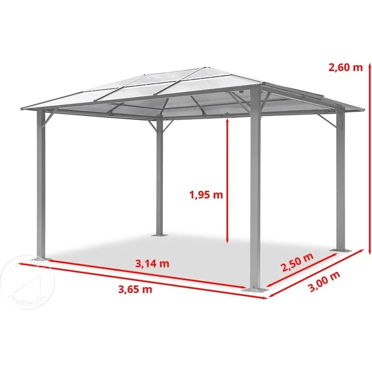 TOOLPORT Gartenpavillon 3x3,65 m Polycarbonat Dach ca. 6 mm - Hardtop Pavillon mit 4 Seitenteilen und Moskitonetzen in crème – Bild 9