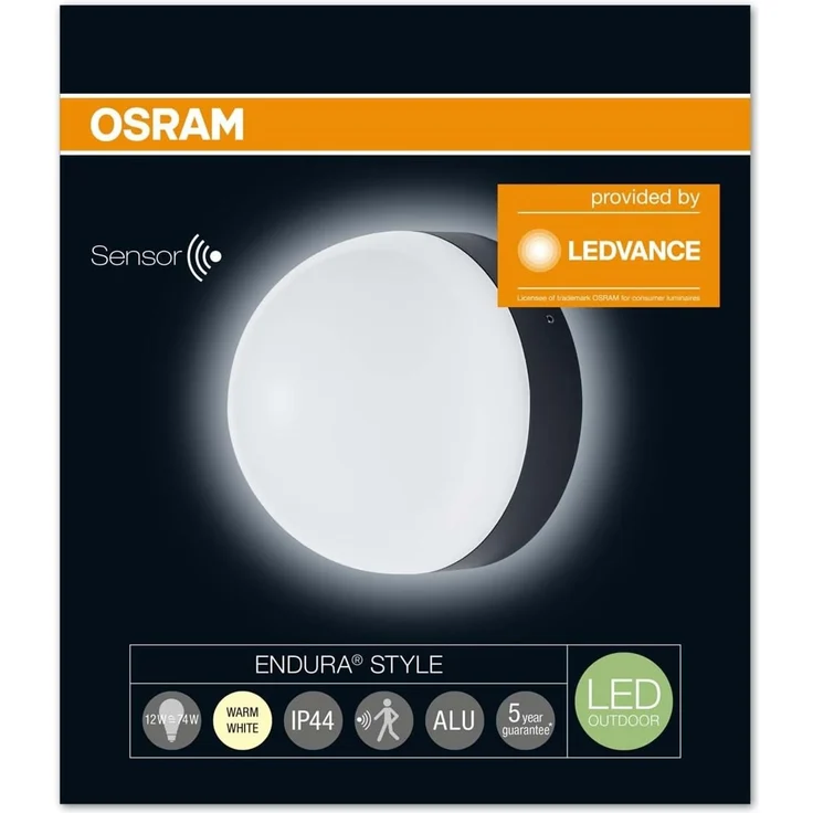 Osram LED Wand- und Deckenleuchte, Leuchte fuer Aussenanwendungen, warmweiss, Integrierter Tageslicht- und Bewegungssensor, Endura Style Ball Sensor – Bild 3