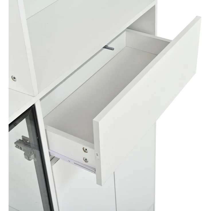 DESVIAE Regal Vitrinenschrank Weiß aus Spanplatte – 140x200x30 cm – LED-Beleuchtung, 7 Türen – Bild 9