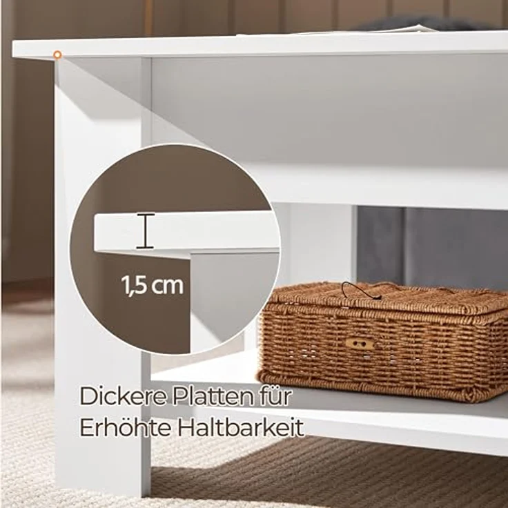 Yaheetech Couchtisch mit Höhenverstellbarer Platte Kaffeetisch ausziehbarer Wohnzimmertisch Sofatisch für Wohnzimmer, Büro, weiß – Bild 10