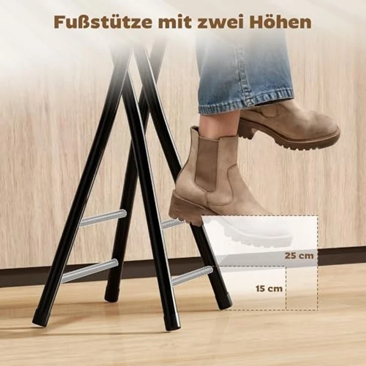 HOMCOM Barhocker mit Stahlgestell doppelter Fußstütze (Küchenstühle, 2 St, Klappbar Barstuhl), für Küche, Wohnzimmer, Esszimmer Schwarz – Bild 7